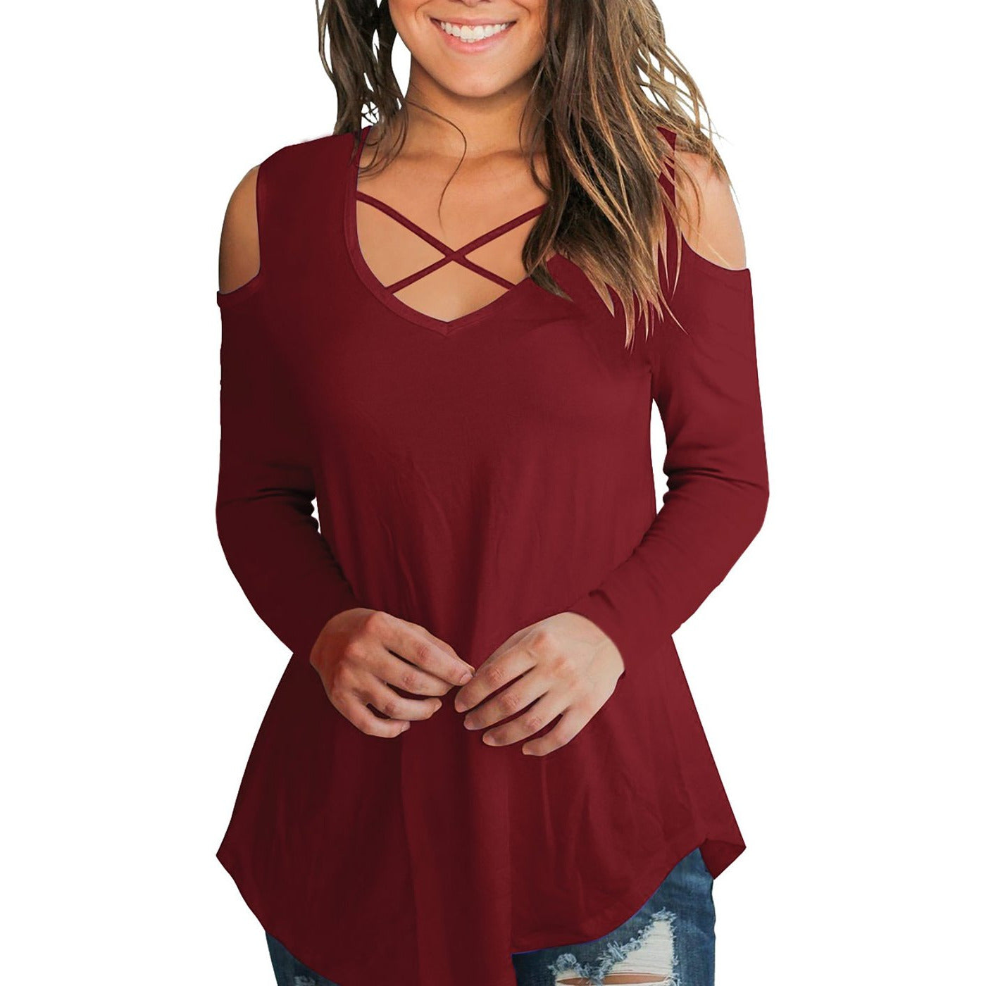 Criss Cross Open Shoulder Top - BFF Here