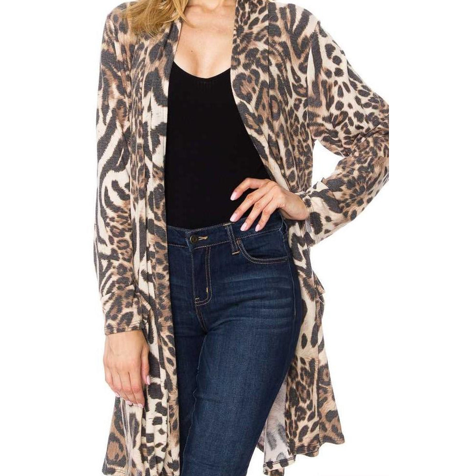 All Over Animal Print Long Sleeve Cardigan -- Choice of Size - BFF Here