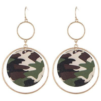 Double Ring Camouflage Print Earrings - BFF Here