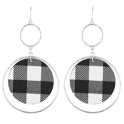 Double Ring White Plaid Print Earrings - BFF Here