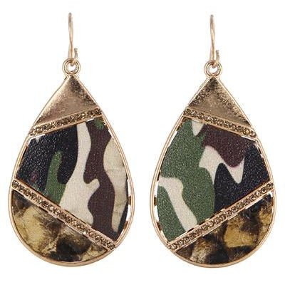 Leather Pave Camo Earrings - BFF Here