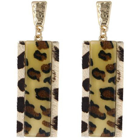 Animal Print Rectangle Earring -- Gold Leopard - BFF Here