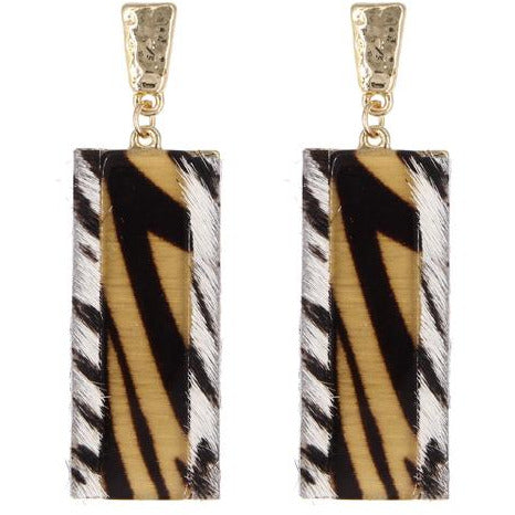 Animal Print Rectangle Earring -- Gold Tiger - BFF Here