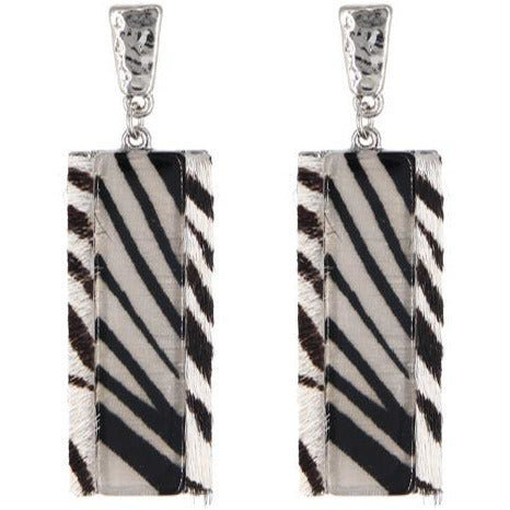 Animal Print Rectangle Earring -- Silver Tiger - BFF Here