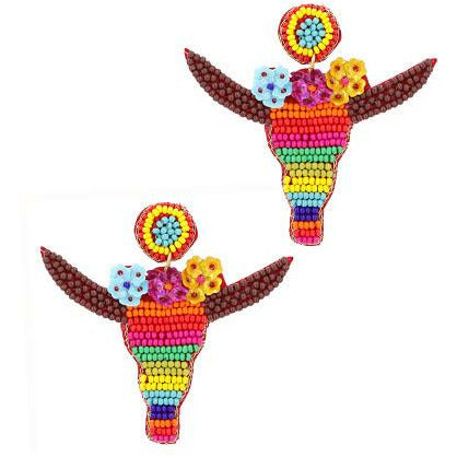 Beaded Longhorn Earrings - BFF Here