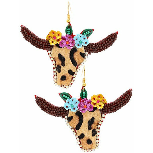 Floral Longhorn Seed Bead Earrings - BFF Here