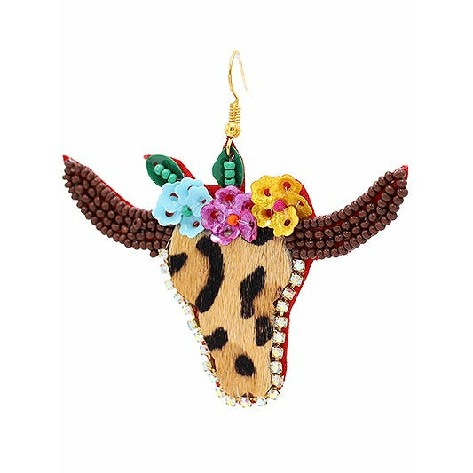 Floral Longhorn Seed Bead Earrings - BFF Here
