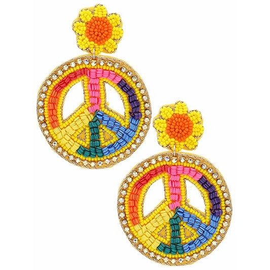 Sunny Peace Sign Seed Bead Earrings - BFF Here
