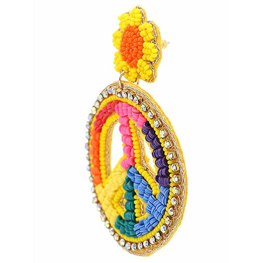 Sunny Peace Sign Seed Bead Earrings - BFF Here
