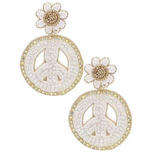 Sunny Peace Sign Seed Bead Earrings - BFF Here