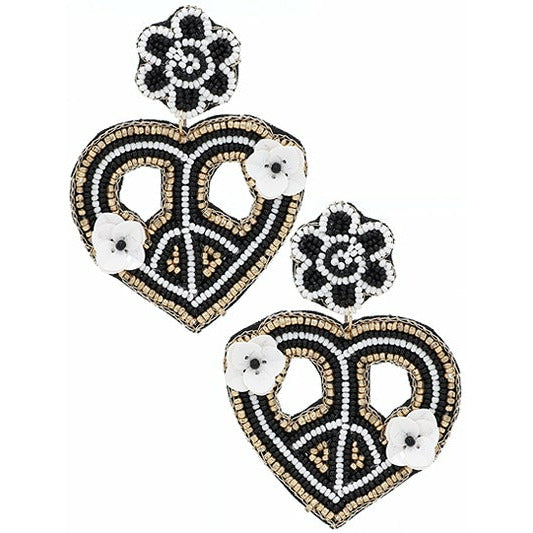 Peace Sign Heart Seed Bead Earrings - BFF Here
