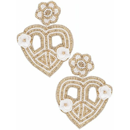 Peace Sign Heart Seed Bead Earrings - BFF Here