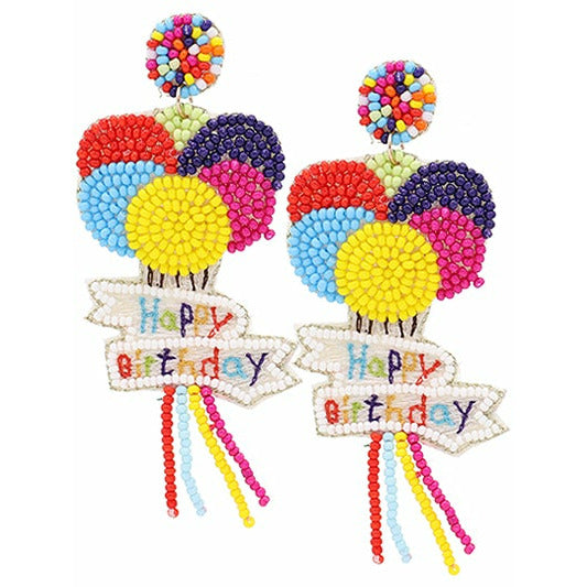 Happy Birthday Balloon Seed Bead Earrings - BFF Here