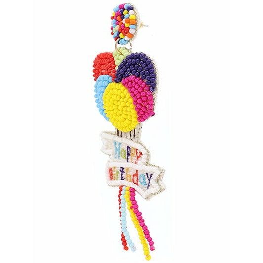 Happy Birthday Balloon Seed Bead Earrings - BFF Here