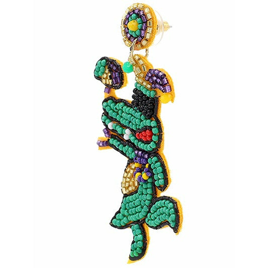 Mardi Gras Gator Seed Bead Earrings - BFF Here