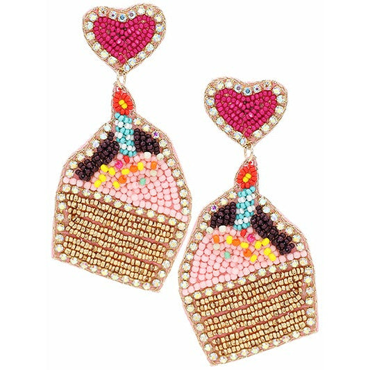 Cupcake & Candle Seed Bead Earrings - BFF Here