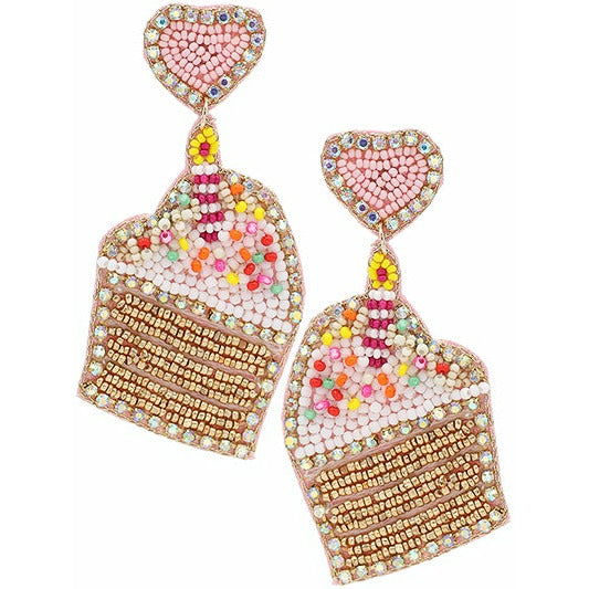Cupcake & Candle Seed Bead Earrings - BFF Here
