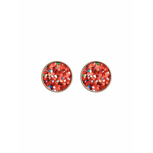 Red Glitter Round Earrings - BFF Here
