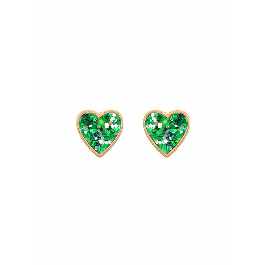 Emerald Glitter Heart Earrings - BFF Here