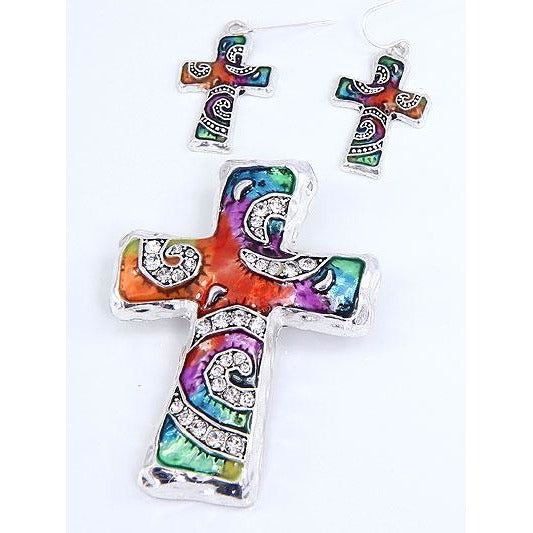 Tie Dye Cross Pendant and Earring Set - BFF Here