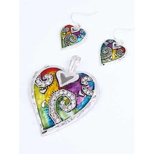 Tie Dye Heart Pendant and Earring Set - BFF Here