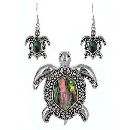 Sea Turtle Pendant and Earring Set - BFF Here