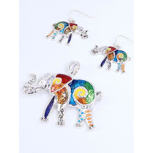 Colorful Elephant Pendant and Earring Set - BFF Here