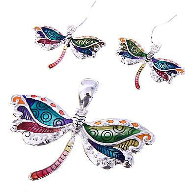 Colorful Dragonfly Pendant and Earring Set - BFF Here