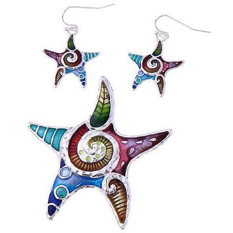 Colorful Starfish Pendant and Earring Set - BFF Here