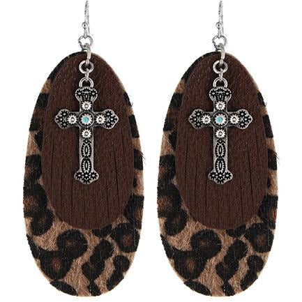 Leopard Print Cross Earrings - BFF Here