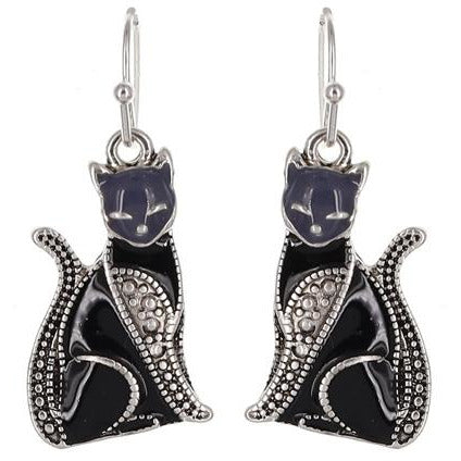 Black Cat Marcasite Earrings - BFF Here