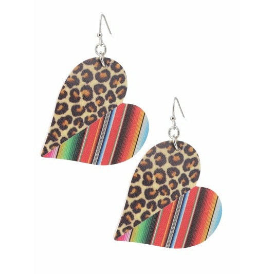 Western Serape Leopard Heart Earrings - BFF Here