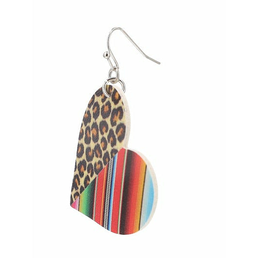 Western Serape Leopard Heart Earrings - BFF Here