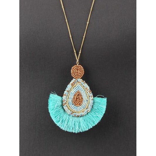 Seed Bead Tassel Necklace - Mint - BFF Here