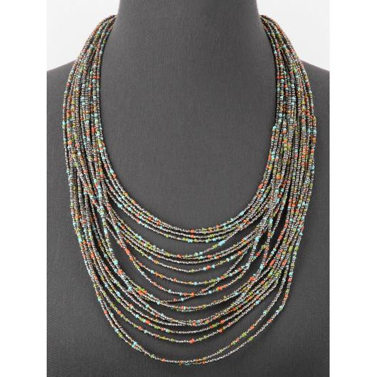 Seed Bead Long Layered Necklace -- Hematite Multi - BFF Here