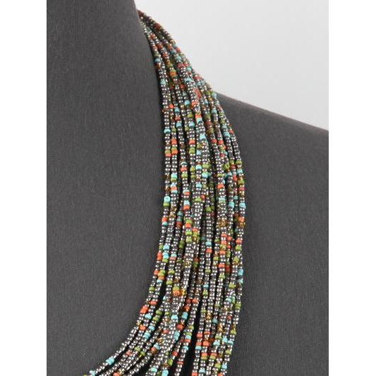 Seed Bead Long Layered Necklace -- Hematite Multi - BFF Here