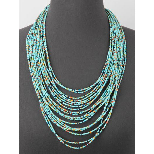 Seed Bead Long Layered Necklace -- Turquoise  Multi - BFF Here