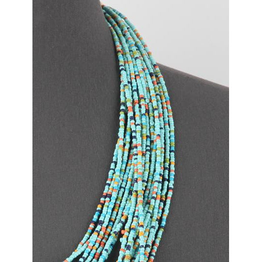 Seed Bead Long Layered Necklace -- Turquoise  Multi - BFF Here