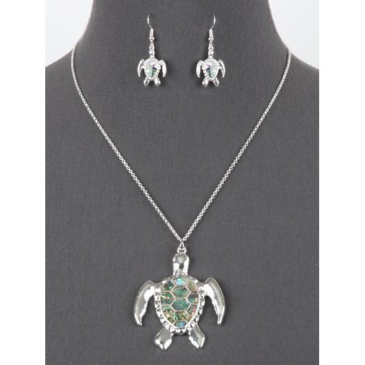 Sea Turtle Abalone Necklace and Earring Set - BFF Here