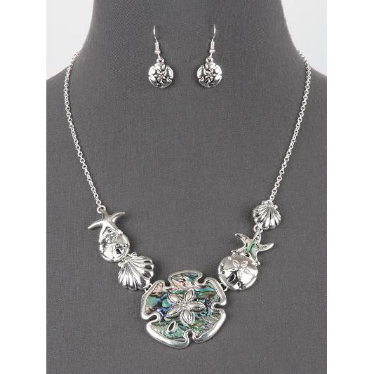 Sand Dollar Abalone Bib Necklace Set - BFF Here