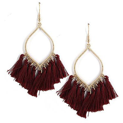 Tassel Earrings -- Burgundy - BFF Here