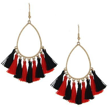 Tassel Teardrop Earrings -- Red/Black - BFF Here