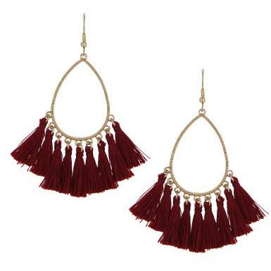 Tassel Teardrop Earrings -- Burgundy - BFF Here