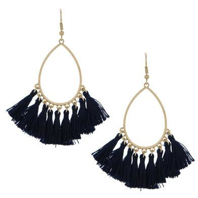 Tassel Teardrop Earrings -- Black - BFF Here