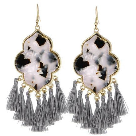 Trefoil Tassel Earrings -- Gray - BFF Here