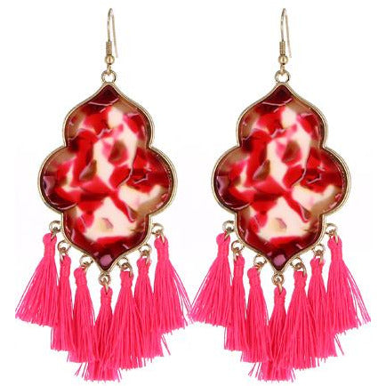 Trefoil Tassel Earrings -- Hot Pink - BFF Here