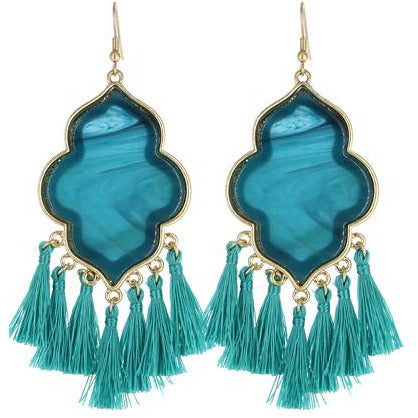 Trefoil Tassel Earrings -- Teal - BFF Here