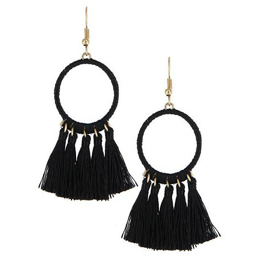 Circle Tassel Earrings -- Black - BFF Here