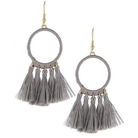 Circle Tassel Earrings -- Gray - BFF Here