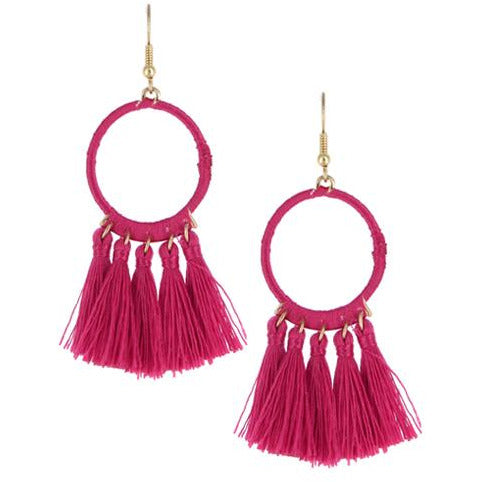 Circle Tassel Earrings -- Magenta - BFF Here